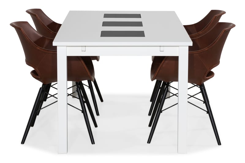 Jasmin Spisebordssæt 180 cm med 4 Kairo Stole - Hvid/Vintage Brun/Eg - Spisebordssæt