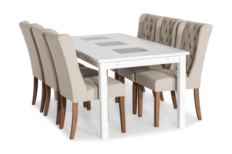 Jasmin Spisebordssæt 180 cm med 6 Irma Stole - Vintage Elm/Beige - Møbler - Borde - Spisebordssæt