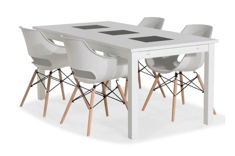 Jasmin Spisebordssæt 180 cm med 6 Kairo Stole - Hvid/Hvid/Eg - Spisebordssæt