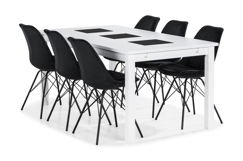 Jasmin Spisebordssæt 180 cm med 6 Shell Stol Velour - Sort/Grøn - Spisebordssæt