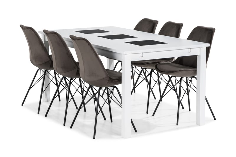 Jasmin Spisebordssæt 180 cm med 6 Shell Stol Velour - Sort/Rød - Spisebordssæt