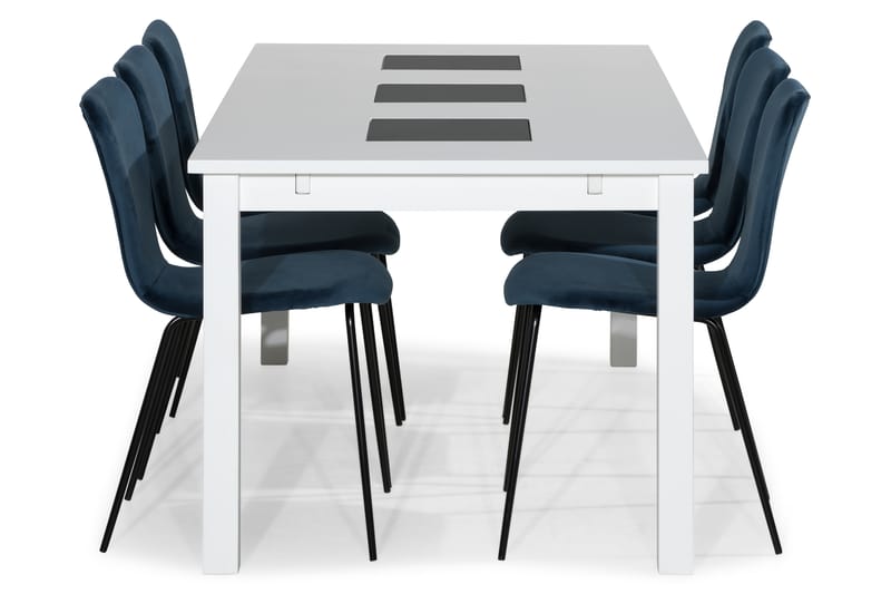 Jasmin Spisebordssæt 180 cm med 6 Perco Stole - Hvid/Blå - Spisebordssæt
