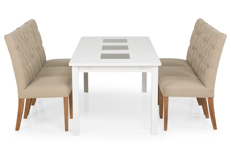 Jasmin Spisebordssæt med 6 Jenny stole - Beige/Hvid/Træ - Spisebordssæt