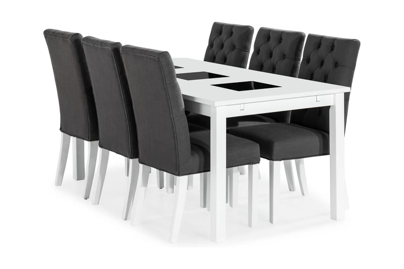 Jasmin Spisebordssæt med 6 Jenny Stole - Hvid/Grå - Spisebordssæt