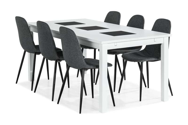 Jasmin Spisebordssæt med 6 Nibe Stole - Hvid/Grå/Sort - Spisebordssæt