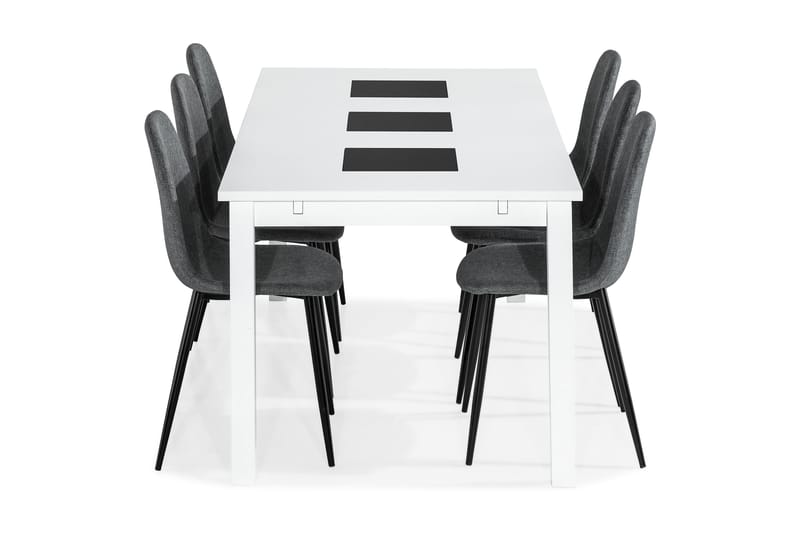 Jasmin Spisebordssæt med 6 Nibe Stole - Hvid/Grå/Sort - Spisebordssæt