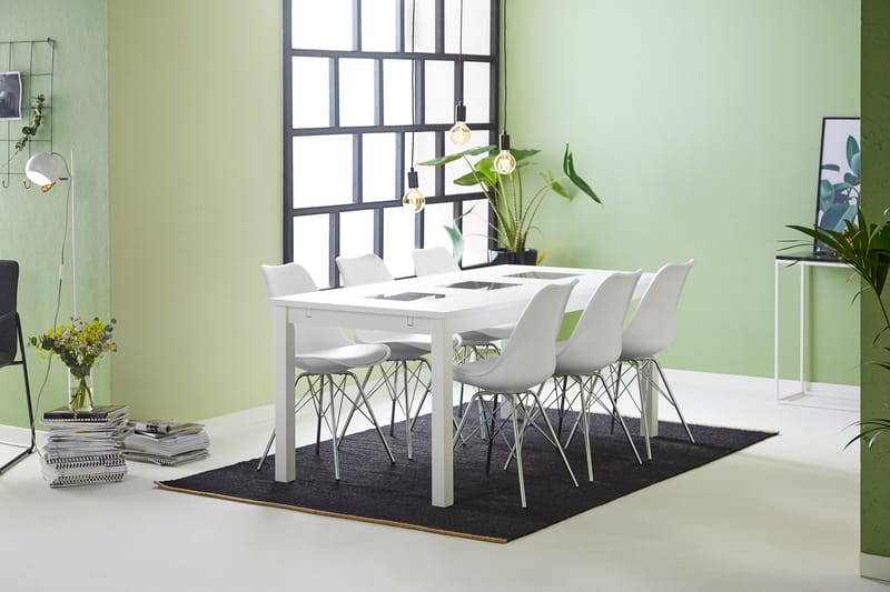 Jasmin Spisebordssæt med 6 Shell Stole - Hvid/Krom - Spisebordssæt