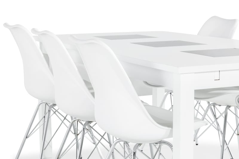 Jasmin Spisebordssæt med 6 Shell Stole - Hvid/Krom - Spisebordssæt