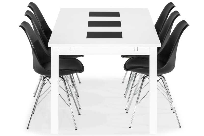 Jasmin Spisebordssæt med 6 Shell Stole - Hvid/Sort/Krom - Spisebordssæt