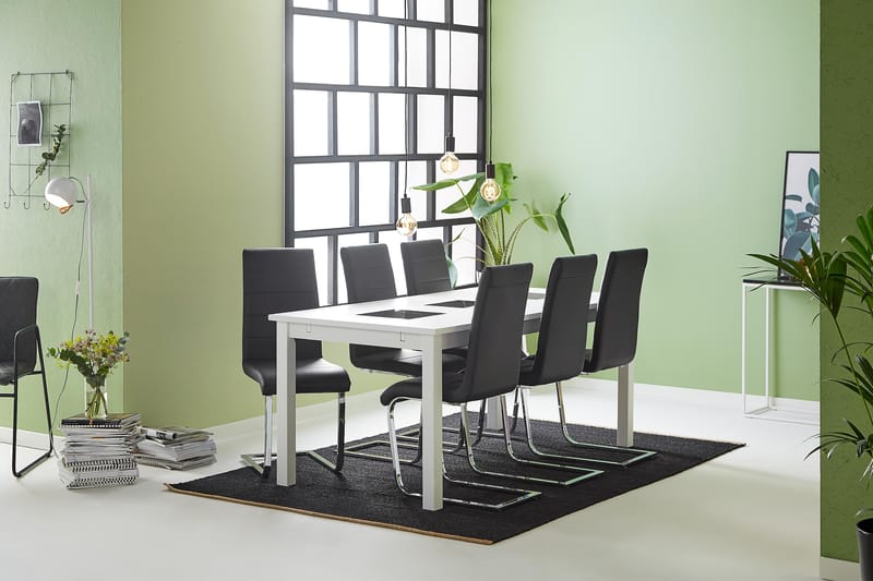 Jasmin Spisebordssæt med 6 stk Cibus Stole - Hvid/Sort - Spisebordssæt