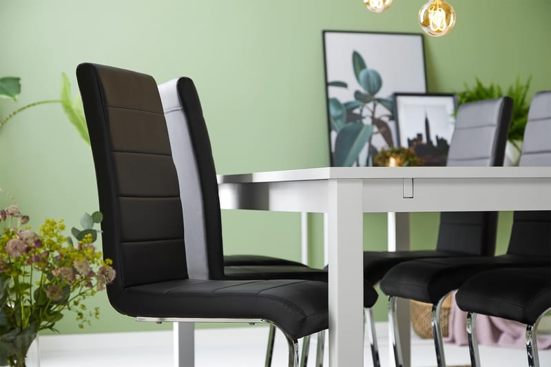 Jasmin Spisebordssæt med 6 stk Cibus Stole - Hvid/Sort - Møbler - Borde - Spisebordssæt