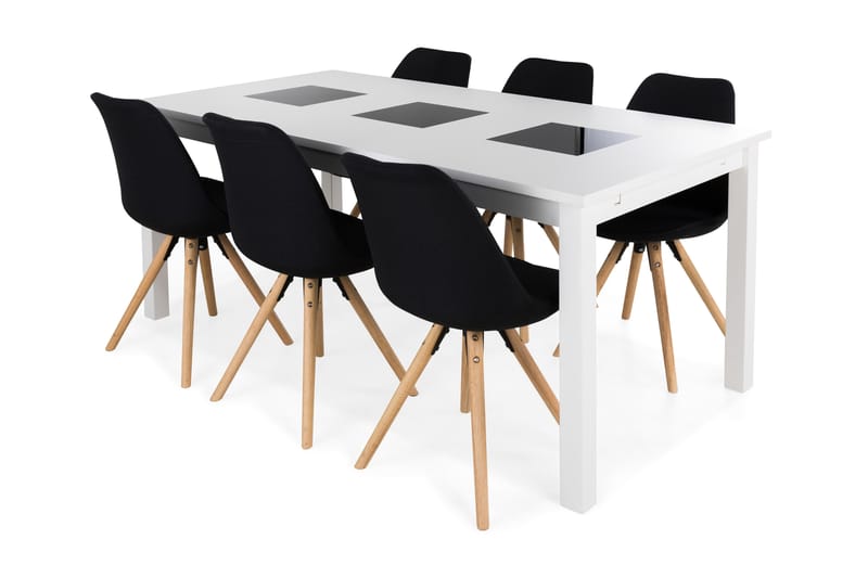 Jasmin Spisebordssæt med 6 stk Forum Stole - Hvid/Mørkegrå - Spisebordssæt