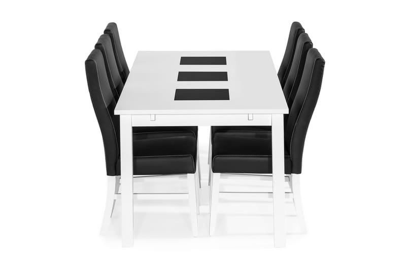 Jasmin Spisebordssæt med 6 stk Mazzi Stole - Hvid/Sort PU - Spisebordssæt