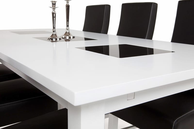 Jasmin Spisebordssæt med 6 stk Mazzi Stole - Hvid/Sort PU - Spisebordssæt