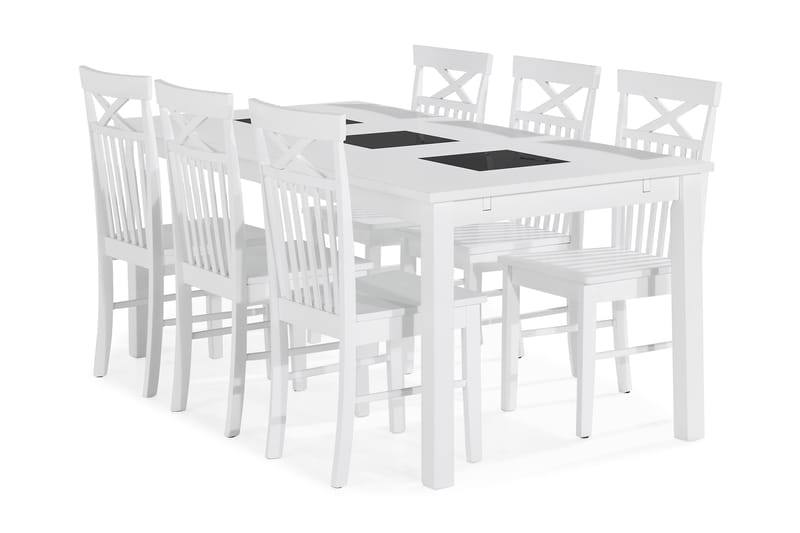 Jasmin Spisebordssæt med 6 stk Michigan Stole - Hvid - Spisebordssæt