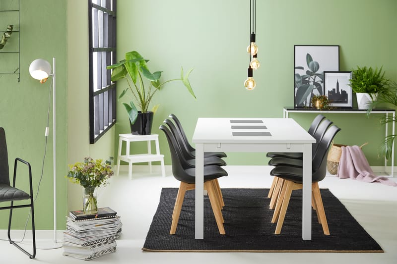 Jasmin Spisebordssæt med 6 stk Stil Stole - Hvid - Spisebordssæt