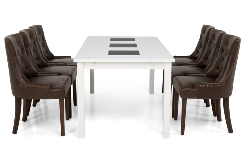 Jasmin Spisebordssæt med 6 stk Tuva Stole - Hvid/Brun Vintage - Møbler - Borde - Spisebordssæt