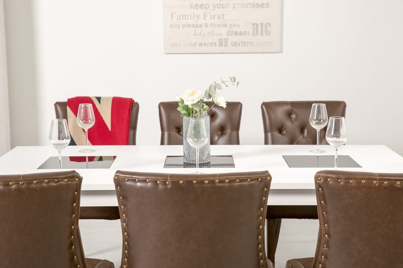 Jasmin Spisebordssæt med 6 stk Tuva Stole - Hvid/Brun Vintage - Spisebordssæt