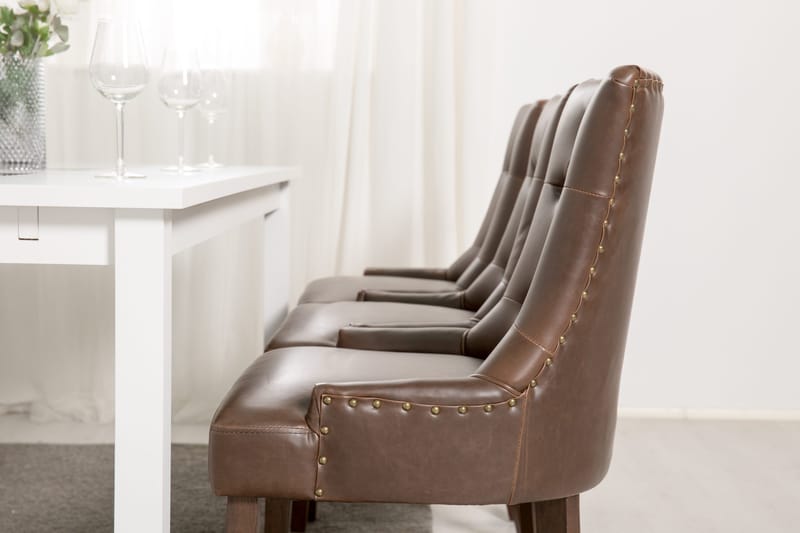 Jasmin Spisebordssæt med 6 stk Tuva Stole - Hvid/Brun Vintage - Møbler - Borde - Spisebordssæt