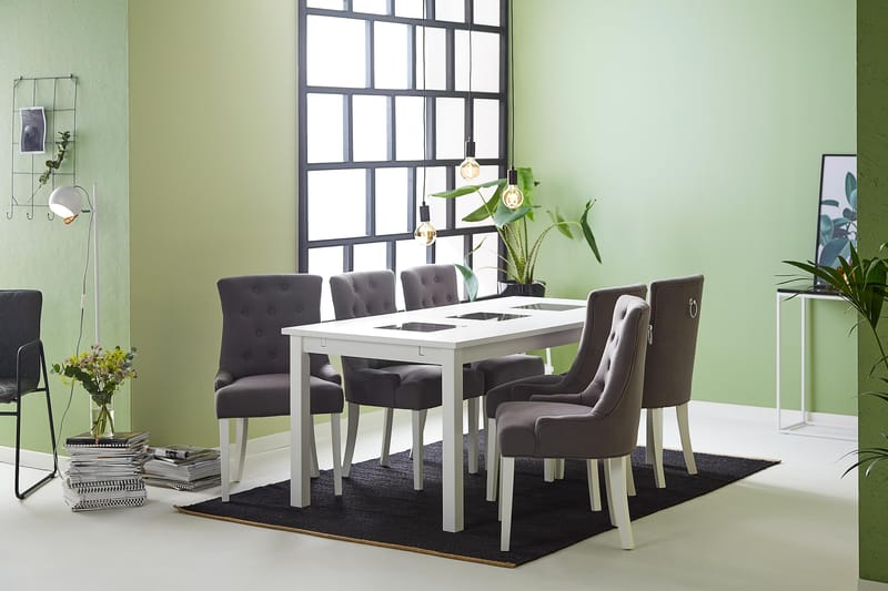 Jasmin Spisebordssæt med 6 stk Viktoria Stole - Hvid/Grå - Møbler - Borde - Spisebordssæt