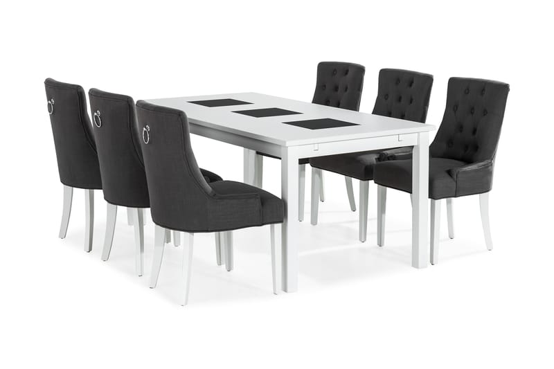 Jasmin Spisebordssæt med 6 stk Viktoria Stole - Hvid/Grå - Spisebordssæt