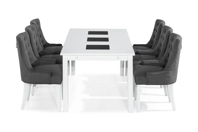 Jasmin Spisebordssæt med 6 stk Viktoria Stole - Hvid/Grå - Møbler - Borde - Spisebordssæt