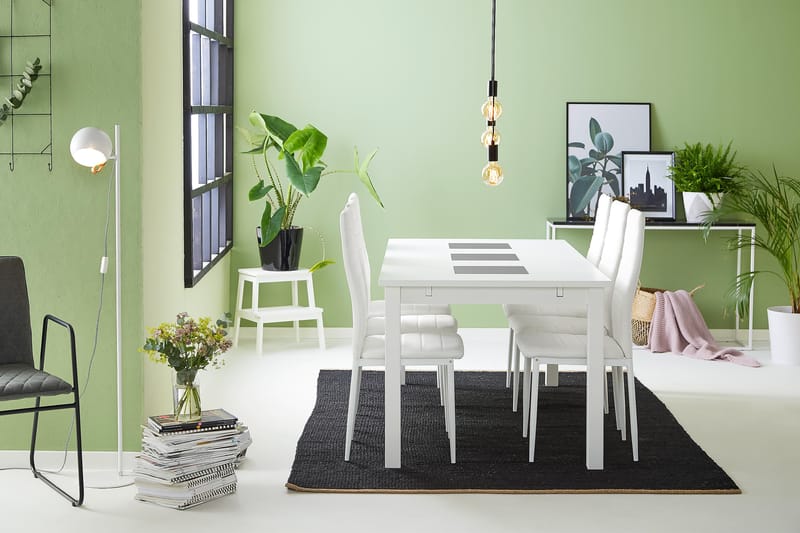 Jasmin Spisebordssæt med 6 Ted Stole - Hvid/Hvid PU - Spisebordssæt