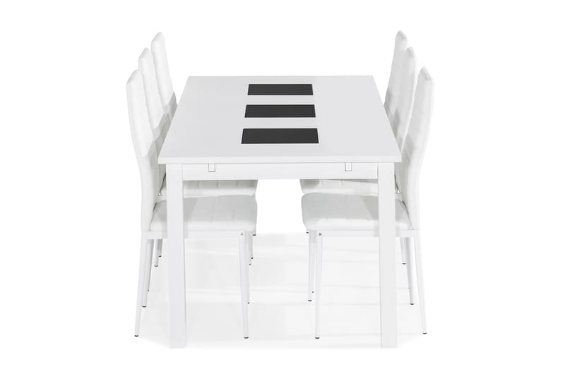 Jasmin Spisebordssæt med 6 Ted Stole - Hvid/Hvid PU - Spisebordssæt