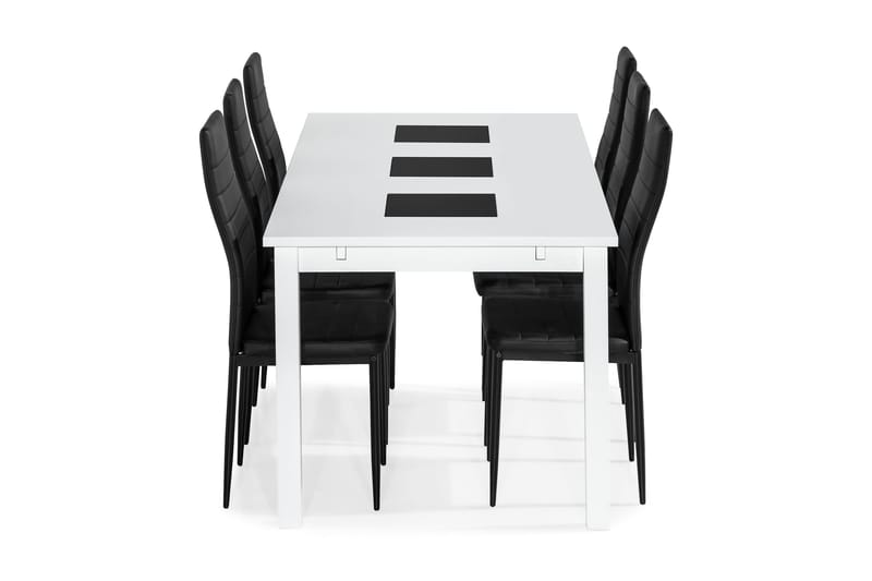 Jasmin Spisebordssæt med 6 Ted Stole - Hvid/Sort/PU - Spisebordssæt