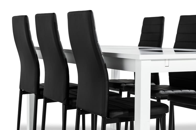Jasmin Spisebordssæt med 6 Ted Stole - Hvid/Sort/PU - Spisebordssæt