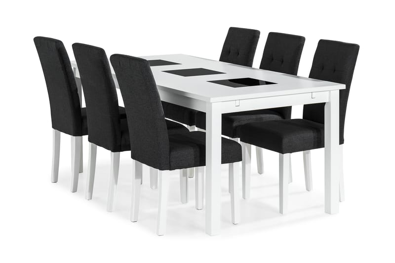 Jasmin Spisebordssæt med 6 Viktor Stole - Mørkegrå/Hvid - Spisebordssæt