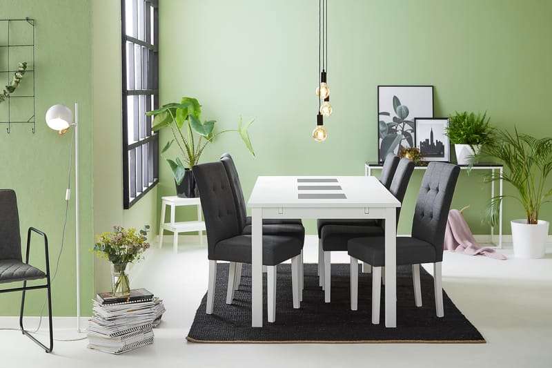 Jasmin Spisebordssæt med 6 Viktor Stole - Mørkegrå/Hvid - Spisebordssæt
