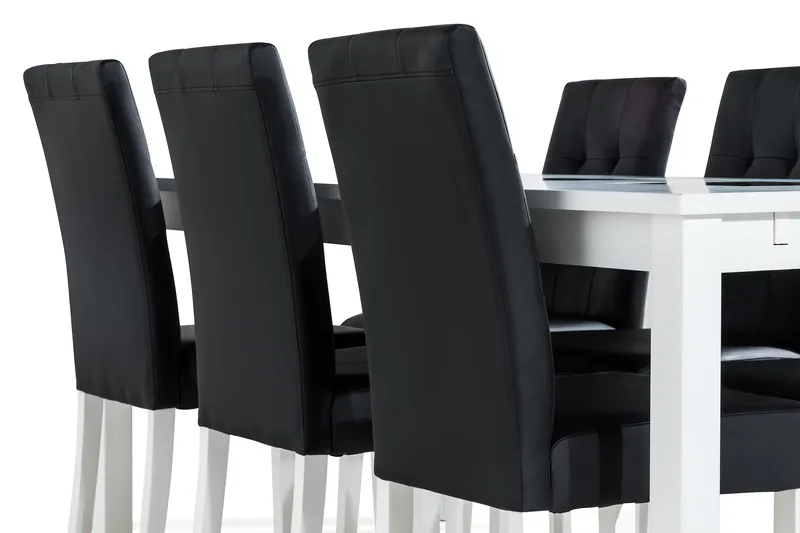 Jasmin Spisegruppe 180 + 6 Stole Udtrækkeligt spisebord - Hvid / Sort - Møbler - Borde - Spisebordssæt