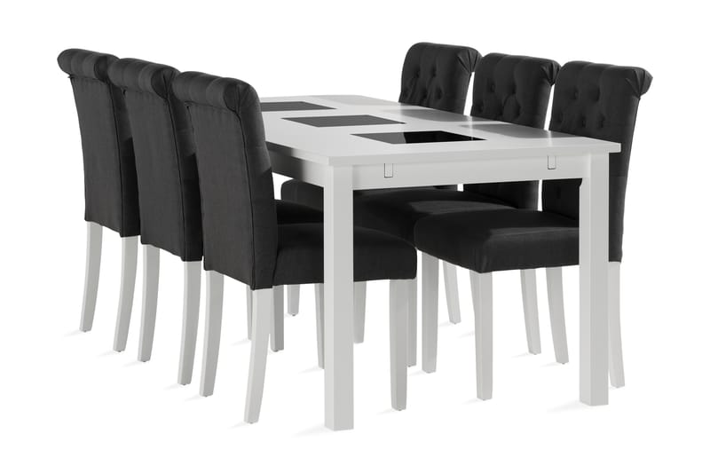 Jasmin Udtrækkelig spisebord 180 cm med 6 Stormon Mats - Hvid - Spisebordssæt