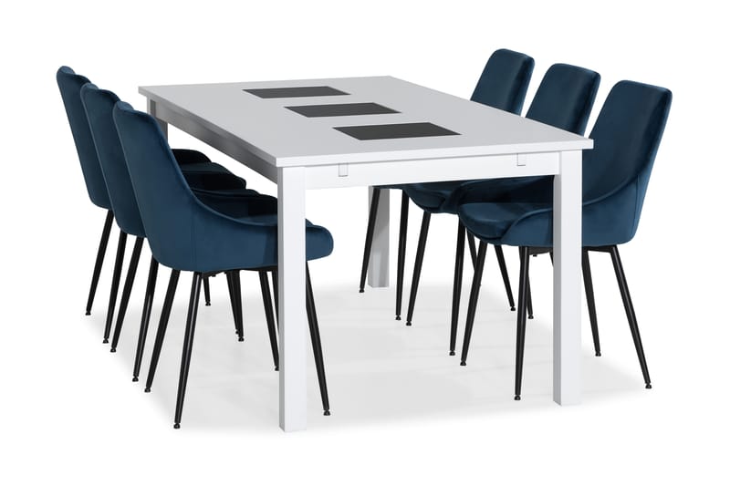 Jasmin Udvidelig Spisebordssæt 180 cm med 6 Alsarp Stol - Hvid/Blå - Spisebordssæt