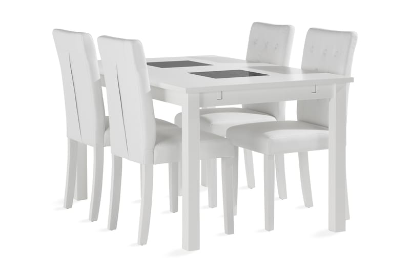 Jasmin udvideligt spisebord 140 cm med 4 Brunnevik stol - Hvid - Spisebordssæt