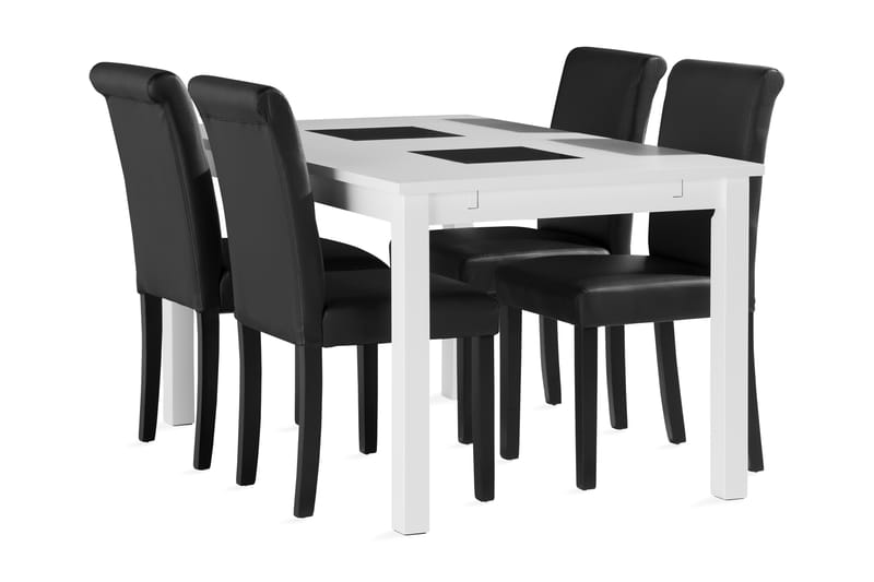 Jasmin udvideligt spisebord 140 cm med 4 Ravesta stole - Hvid - Spisebordssæt