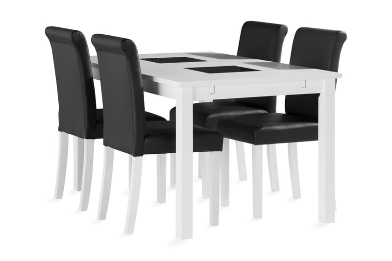 Jasmin udvideligt spisebord 140 cm med 4 Ravesta stole - Hvid - Spisebordssæt