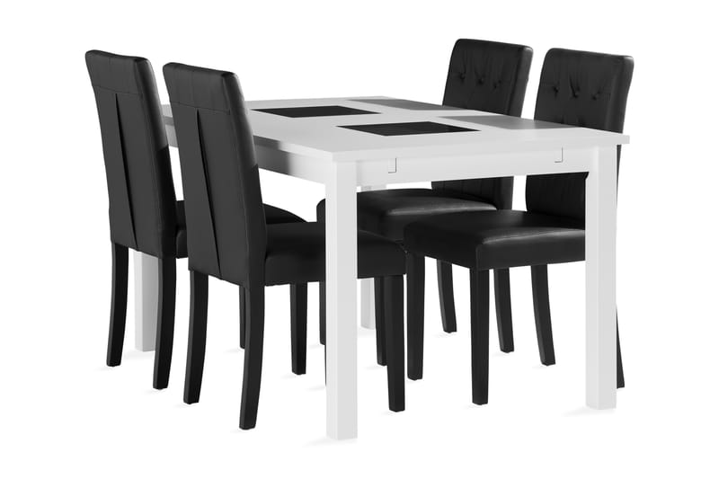 Jasmin udvideligt Spisebord 140cm med 4 Brunnevik stole - Hvid - Spisebordssæt