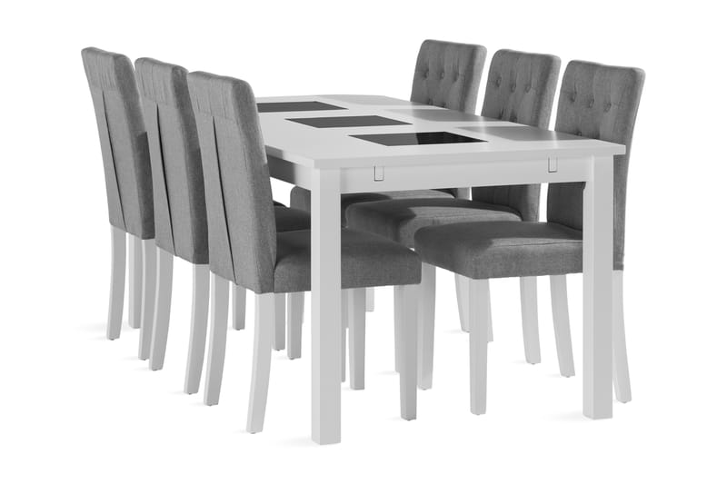 Jasmin udvideligt spisebord 180 cm med 6 Brunnevik stol - Hvid - Spisebordssæt
