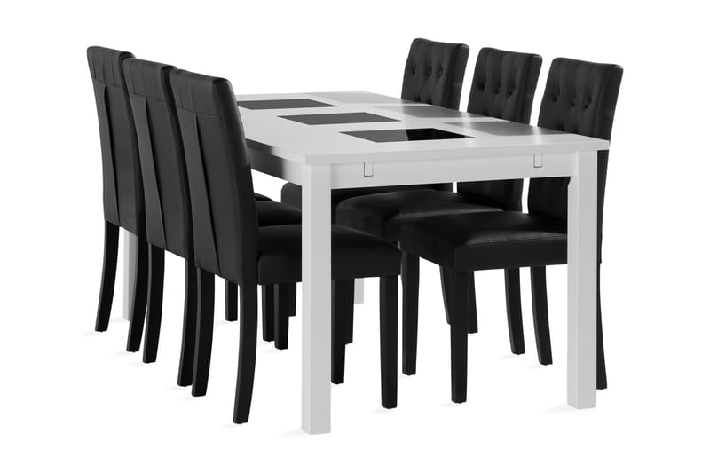 Jasmin udvideligt Spisebord 180cm med 6 Brunnevik stole - Hvid - Spisebordssæt