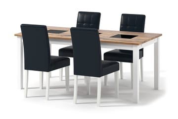 Jasmin Udvideligt Spisebord 90 cm med 4st Viktor Spisebordss - Natur/Hvid/Sort - Møbler - Borde - Spisebordssæt