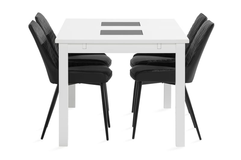 Jasmin Udvideligt Spisebordssæt 140 cm + 4 Hennebyn Stol - Hvid/Sort - Spisebordssæt