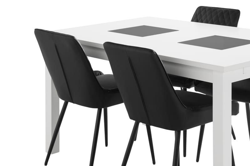 Jasmin Udvideligt Spisebordssæt 140 cm + 4 Hennebyn Stol - Hvid/Sort - Spisebordssæt