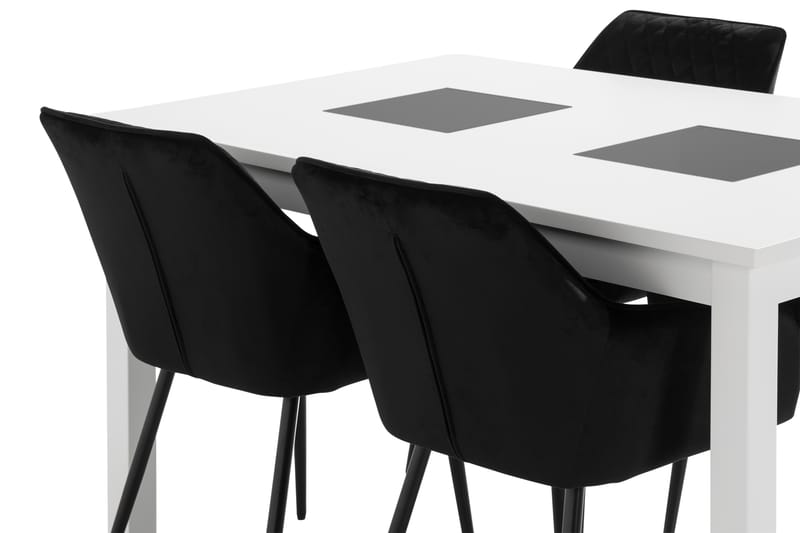 Jasmin Udvideligt Spisebordssæt 140 cm + 4 Valleviken Stol - Hvid/Sort - Spisebordssæt