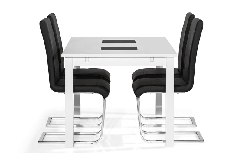 Jasmin Udvideligt Spisebordssæt 140 cm med 4 Cibus Stole - Hvid/Sort PU/Krom - Spisebordssæt