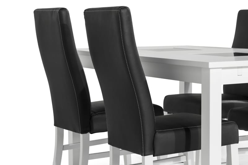 Jasmin Udvideligt Spisebordssæt 140 cm med 4 Mazzi Stole - Hvid/Sort PU/Hvid - Spisebordssæt