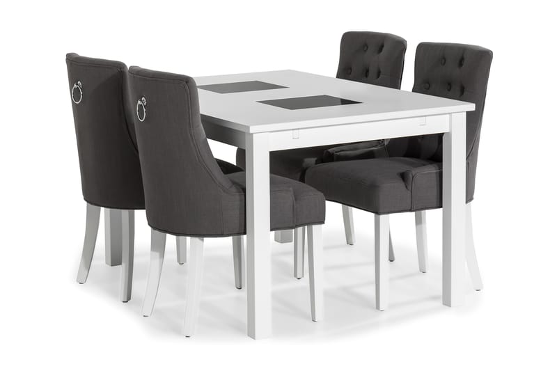 Jasmin Udvideligt Spisebordssæt 140 cm med 4 Viktoria Stole - Hvid/Grå/Hvid - Spisebordssæt