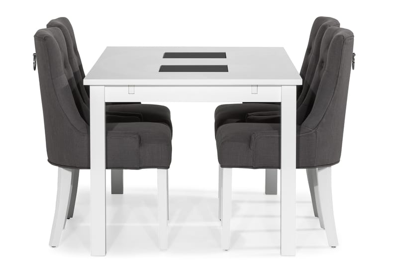 Jasmin Udvideligt Spisebordssæt 140 cm med 4 Viktoria Stole - Hvid/Grå/Hvid - Spisebordssæt