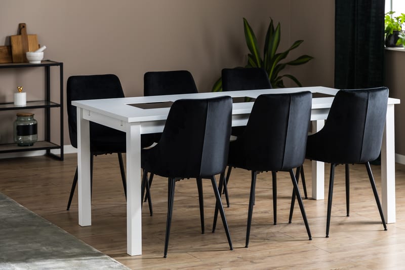 Jasmin Udvideligt Spisebordssæt 180 cm med 6 Alsarp Stol - Hvid/Sort - Spisebordssæt